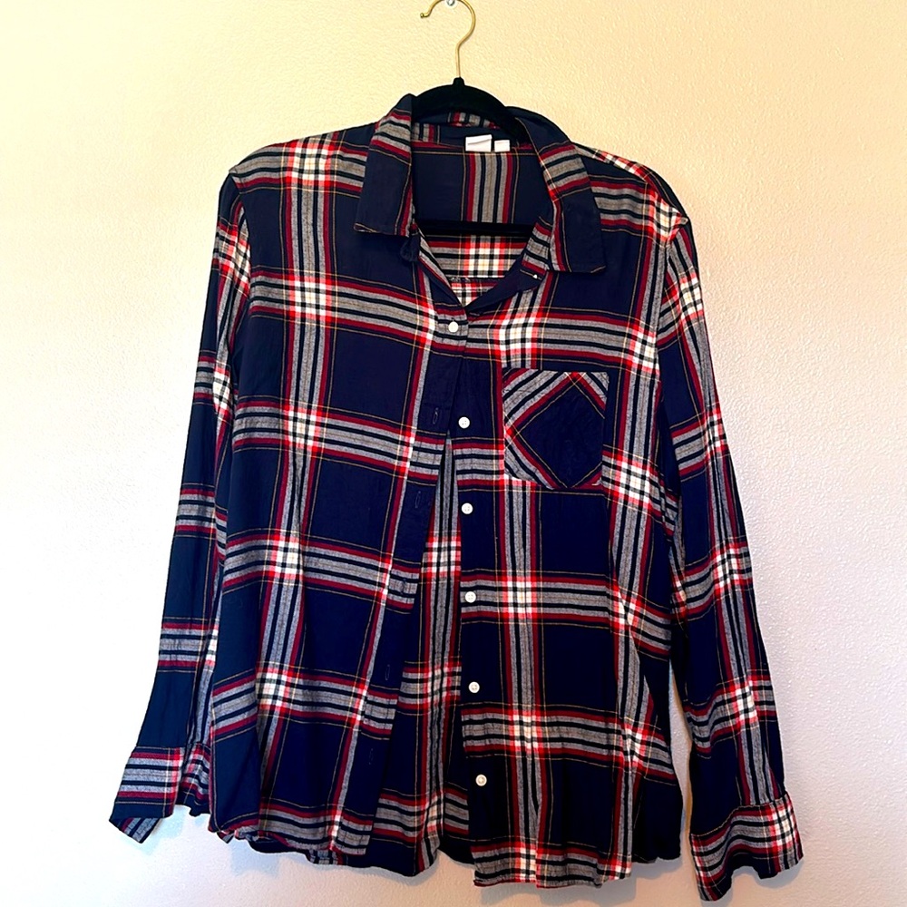 Gap, XL Navy & Red Flannel Button Down Top